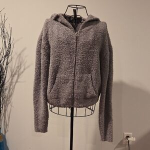 SKIMS Heather Gray Zip-Up Fuzzy Hoodie